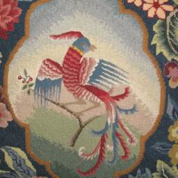 Huge Antique Needlepoint Woolwork Tapestry Pillow Of Mythical Bird - thumbnail 2