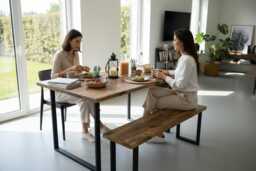 Industrial Steel Square Frame Straight Edge Rustic Dining Table - thumbnail 1