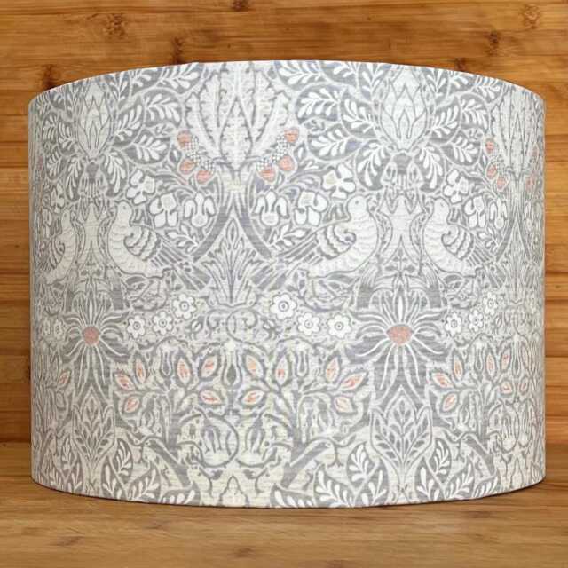 William Morris Strawberry Thief Lampshade Silver Grey Cotton Drum - Uk/Eu/Us Fittings - image 1