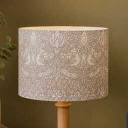 William Morris Strawberry Thief Lampshade Silver Grey Cotton Drum - Uk/Eu/Us Fittings - thumbnail 3