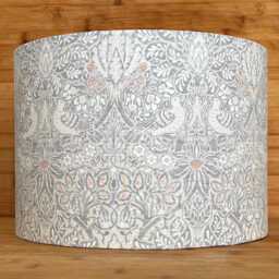 William Morris Strawberry Thief Lampshade Silver Grey Cotton Drum - Uk/Eu/Us Fittings - thumbnail 1