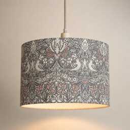 William Morris Strawberry Thief Lampshade Silver Grey Cotton Drum - Uk/Eu/Us Fittings - thumbnail 2