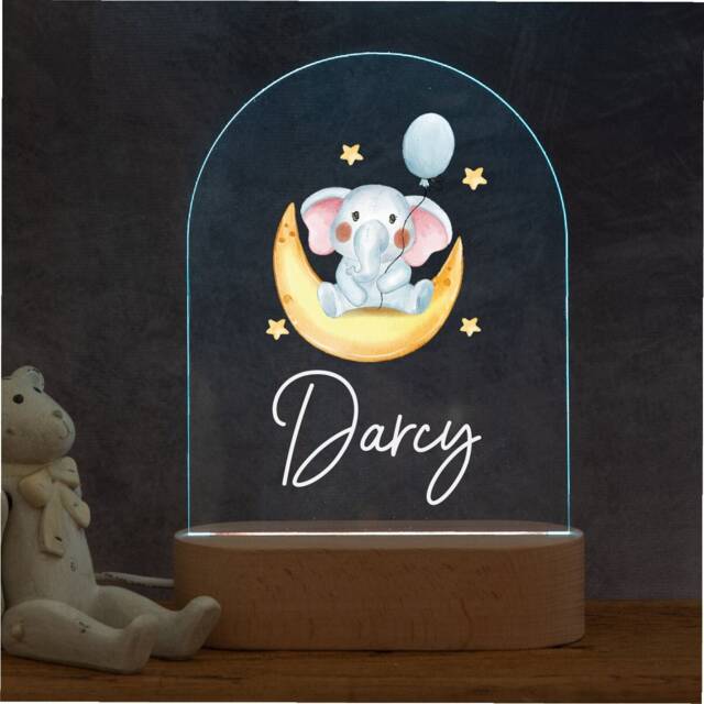 Personalised Night Light Elephant & Moon, New Baby, 1st Birthday, Christening Gift, Nursery - image 1