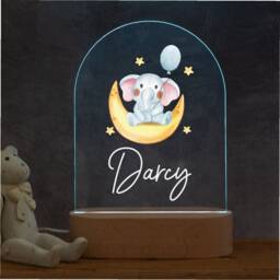 Personalised Night Light Elephant & Moon, New Baby, 1st Birthday, Christening Gift, Nursery - thumbnail 1