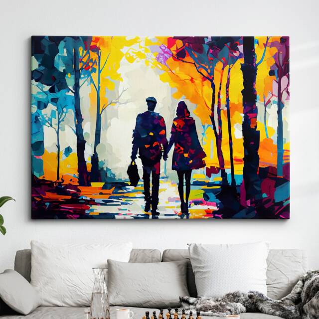 Couple Walking Starry Night Abstract Oil Painting Style Wall Art, Framed Canvas Poster Print, Home Kitchen Office Room Decor, Gifts - image 1