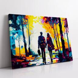 Couple Walking Starry Night Abstract Oil Painting Style Wall Art, Framed Canvas Poster Print, Home Kitchen Office Room Decor, Gifts - thumbnail 2