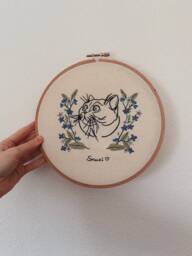 Custom Line Pet Portrait- Personalized Embroidery Dog Cat Face From Photo- Memorial Gift Owner Hoop Home Decor-Cat Flower Art - thumbnail 1