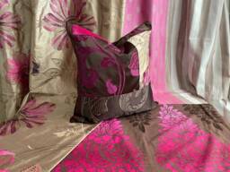 "Embroidered Silk Pillow Cover Bohemian Cut Velvet, Taupe Pink - 20""x 20"