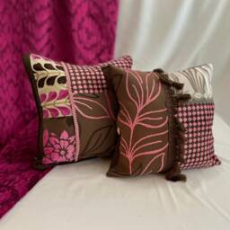 "Embroidered Silk Pillow Cover Bohemian Cut Velvet, Taupe Pink - 20""x 20" - thumbnail 4