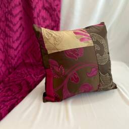 "Embroidered Silk Pillow Cover Bohemian Cut Velvet, Taupe Pink - 20""x 20" - thumbnail 2