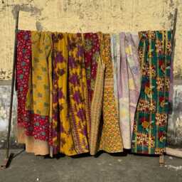 Cotton Kantha Vintage Quilts - 5 Piece - Hand Stitched Throws, Indian Textile Home Decor - thumbnail 4