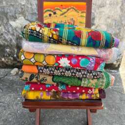 Cotton Kantha Vintage Quilts - 5 Piece - Hand Stitched Throws, Indian Textile Home Decor - thumbnail 3