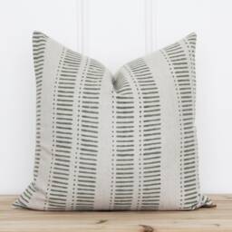 Hand Block Stripe Pillow Cover - Green Indian Printed Custom Print -- Jackson - thumbnail 1
