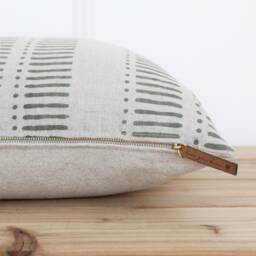 Hand Block Stripe Pillow Cover - Green Indian Printed Custom Print -- Jackson - thumbnail 2