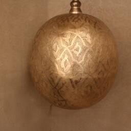 Moroccan Handmade Brass Lamp, Ball Pendant Light, Oriental Hanging Gold Lampshade, Home Decor Lighting & Ceiling Light - thumbnail 2