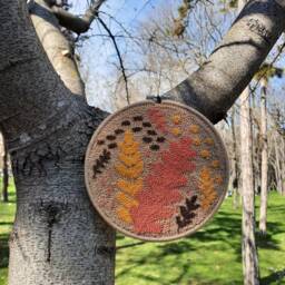 Handmade Floral Punch Needle Wall Hanging, Autumn Decor - thumbnail 3