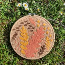 Handmade Floral Punch Needle Wall Hanging, Autumn Decor - thumbnail 2