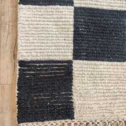 Handwoven Wool Checkerboard Rug, Black & White Moroccan Style - thumbnail 4