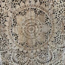 Large Wood Wall Art King Size Bed Sculpture Bohemian Headboard Decorative Flower Mandala Wooden Hand Craved Teak Panels White Washed Decor - thumbnail 4