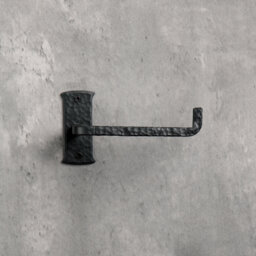 Blacksmith Handmade Toilet Paper Holder - Wrought Iron Wall Mounted Suitable For Bathroom Hammered Square Finish - Black