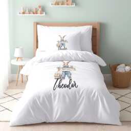 Happy Easter Blue Bunny Kids Duvet Pillow Set Soft Microfibre Toddler Bedding - thumbnail 1