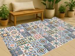 Moroccan Vinyl Floor Mat Decorative PVC Rug, Tile Pattern