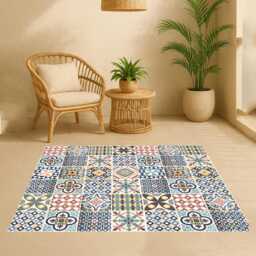 Moroccan Vinyl Floor Mat Decorative PVC Rug, Tile Pattern - thumbnail 3