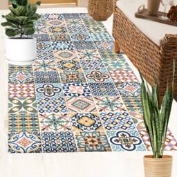 Moroccan Vinyl Floor Mat Decorative PVC Rug, Tile Pattern - thumbnail 2