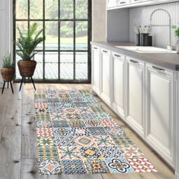 Moroccan Vinyl Floor Mat Decorative PVC Rug, Tile Pattern - thumbnail 4