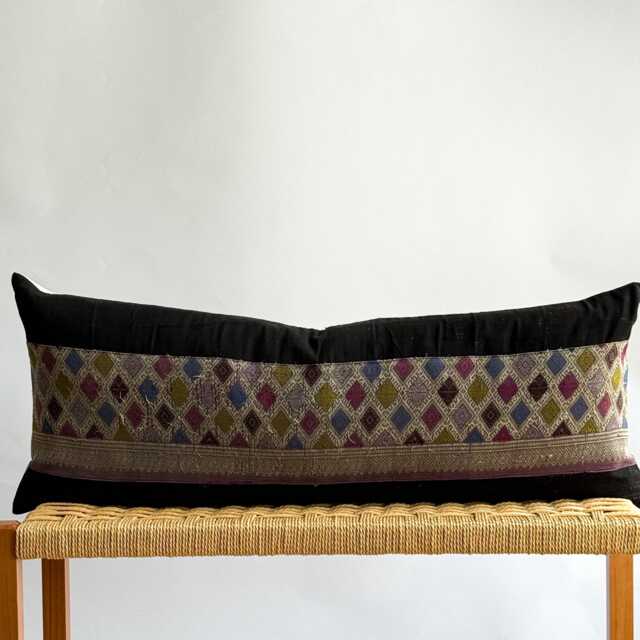 Vintage Hmong Hemp Pillow Handwoven Tribal Textile, Navy Batik - image 1