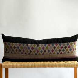 Vintage Hmong Hemp Pillow Handwoven Tribal Textile, Navy Batik - thumbnail 1