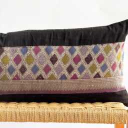 Vintage Hmong Hemp Pillow Handwoven Tribal Textile, Navy Batik - thumbnail 2