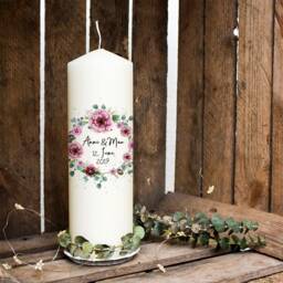 Wedding Candle For Wedding Ceremony Marriage With Flower Wreath Peonies Desired Name & Date Wk100 - thumbnail 1