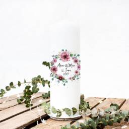 Wedding Candle For Wedding Ceremony Marriage With Flower Wreath Peonies Desired Name & Date Wk100 - thumbnail 2