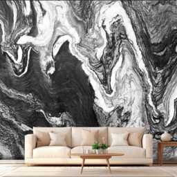 Black Abstract Waves Wall Mural Bedroom Gray Stone Texture Wallpaper Cafe Design Murals Mountain Customizable - thumbnail 2