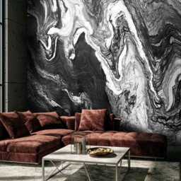 Black Abstract Waves Wall Mural Bedroom Gray Stone Texture Wallpaper Cafe Design Murals Mountain Customizable - thumbnail 3