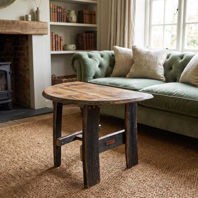 Half Moon Whiskey Barrel Coffee Table - Reclaimed Rustic Farmhouse Side - image 1