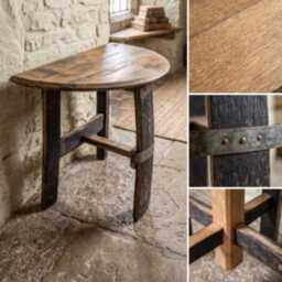 Half Moon Whiskey Barrel Coffee Table - Reclaimed Rustic Farmhouse Side - thumbnail 3