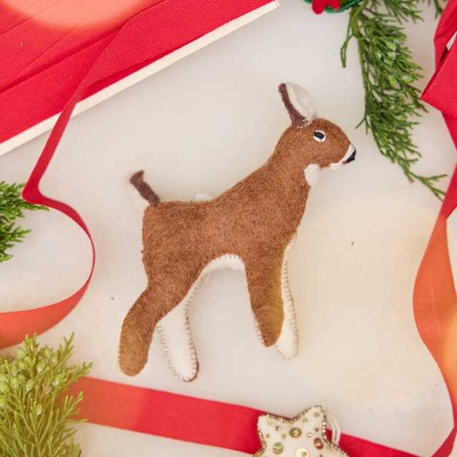 Whitetail Deer Doe Ornament, Hand Felted Brown & White Charm, Handmade Christmas Decor - image 1
