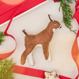 Whitetail Deer Doe Ornament, Hand Felted Brown & White Charm, Handmade Christmas Decor