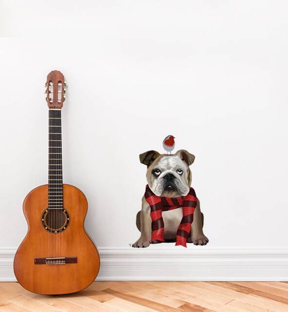 English Bulldog With A Scarf Wall Sticker Decal - Dogs & Pets Stickers, Art, Decals, Kids Animals Decals