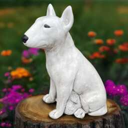 Concrete Bull Terrier Statue White Stone Dog Figurine Cement Pet Sculpture Outdoor Garden Ornament Yard Decor Gift For Lover Pet Loss - thumbnail 2