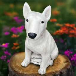 Concrete Bull Terrier Statue White Stone Dog Figurine Cement Pet Sculpture Outdoor Garden Ornament Yard Decor Gift For Lover Pet Loss - thumbnail 1