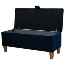 Navy Boucle Storage Bench - Blue Bedroom Ottoman Handmade in Britain - thumbnail 2