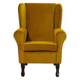 Aquavelvet Ochre Handmade Wingback Armchair - Washable Upholstered Fireside Chair Made To Order in Britain - thumbnail 2