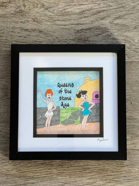Queens Of The Stone Age Meets The Flintstones, Hand Drawn Original Framed Artwork - image 1
