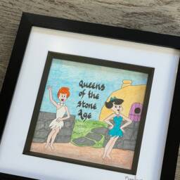 Queens Of The Stone Age Meets The Flintstones, Hand Drawn Original Framed Artwork - thumbnail 2