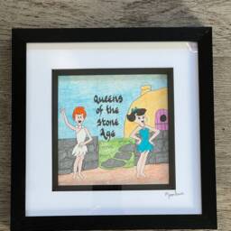 Queens Of The Stone Age Meets The Flintstones, Hand Drawn Original Framed Artwork - thumbnail 3