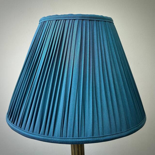 Slate Blue Pleated Lampshade Handmade Fabric, British Made - image 1