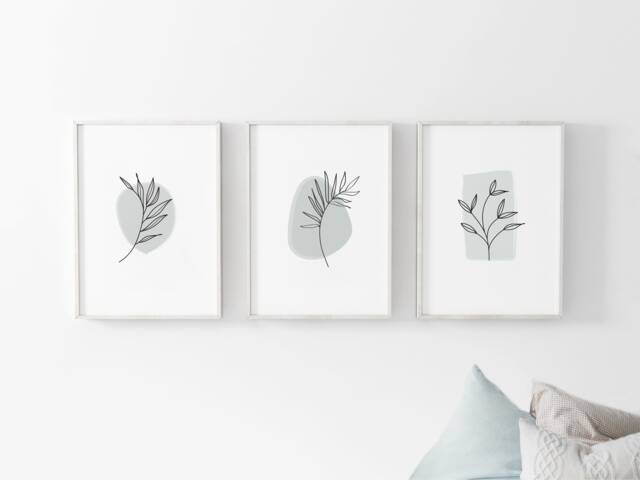 Neutral Abstract Floral Prints - Set Of 3, Green Grey, Boho Wall Art, Living Room Prints, Bedroom Bathroom - image 1